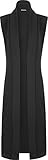 WearAll Women's Long Midi Sleeveless Open Plain Cardigan Waistcoat - Black - US 4-6 (UK 8-10)