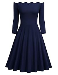 Mismay Vestido de media manga para mujer, de cuello amplio, estilo clásico, formal