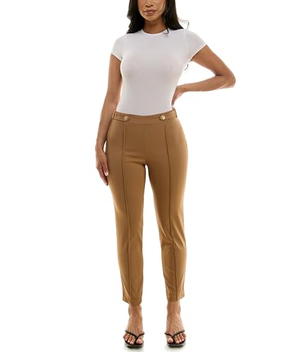 Zac and Rachel Women's Pull-On Ankle Length Pant with Front Seam and Waist Button Tab's, Toasted Coconut, 6 Brown at Amazon