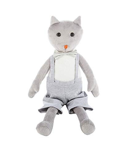Baby Brielle 2-Piece Stuffed Cat Plush Toy and Matching Tuxedo with Overalls and Bow Onesie Romper for Infant and Toddler Gift Set for Boys Grey - Thumbnail 6