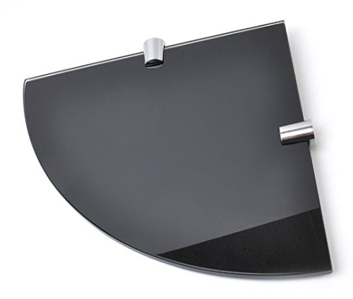 BSM Marketing Black 180mm (7" Approx) 6mm Thickness Toughened Glass Corner Shelves for Bathroom Bedroom Kitchen Office with Chrome Finish Shelf Supports