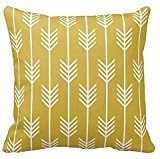 JudyArtOnlineStore Cotton Linen Decorative Throw Pillow Case Cushion Cover Modern Arrow Fletching Pattern Mustard Yellow 18 X 18 inches