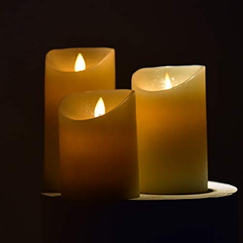 Yinuo Mirror Flameless Candles, LED Battery Operated Ivory Pillar Candles Real Wax Flickering Moving Wick Electric Candle Sets with Remote and Cycling 24 Hours Timer, 4" 5" 6" Pack of 3
