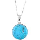 InfinityGemsArt Valentines Day Gifts For Him/Her Real Turquoise Jewelry Gemstone Bezel Pendant Necklace, Birthstone Crystals and Healing Stones 925 Sterling Silver Chain 18 inch