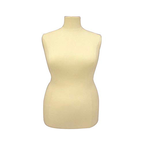 Female Mannequin Plus Size Dress Form Torso with Round Metal Base and Neck Cap - Off White Premium Fully Pinnable Women's Dress Form (18/20)