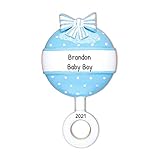 Personalized Blue Baby Rattle Christmas Tree