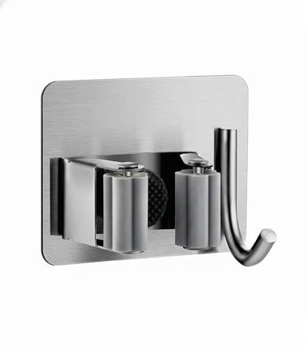 Kit com 2 Suportes de Parede Inox para Vassouras e Rodos e Gancho | Fixação Sem Furos, Organização Forte e Durável, Suporta 5Kg, Multiuso