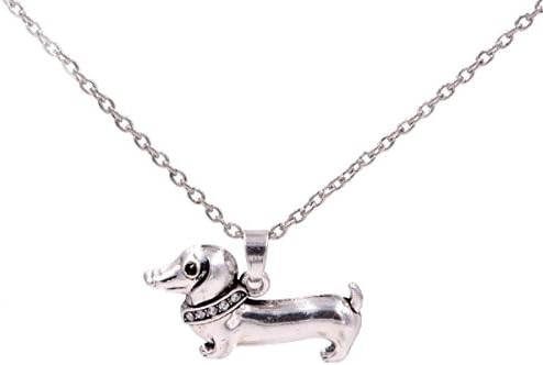 Small Island Collier Argenté Super Mignon Chien Saucisse Teckel Avec Cristaux 457 Cm Dans Un Sac En Organza