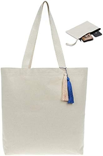 Canvas Tote Bag for Women-Large Beach Bag-Reusable Shopping,Grocery Tote Bags-%100 Organic Cotton Canvas-Travel,Shoulder,Gym,School,Book,Handbag,Pool Tote Much More-(Washable)-GIFT ZIPPERED HAND POUCH