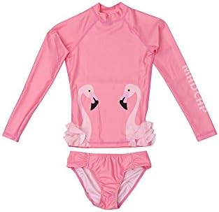 MADCAP Baby Girls Rash Guard Long Sleeve Flamingo Swimsuit Set UV Sun Protection (Medium / 12)