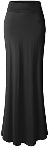 LE3NO Womens Plus Size Floor Length Maxi Skirt with Stretch