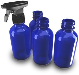 4pk 8oz Cobalt Blue Glass Bottles With Trigger Sprayer Perfect For Essential Oil Blends, Cleaning Spray Bottle Glass, Boston Round Glass 8 oz Spray Essential Oils Bottle Blue Empty Glass