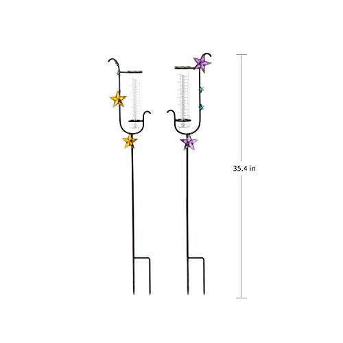 CEDAR HOME Rain Gauge Garden Stake Outdoor Wireless Glass Brass Metal Cute Professional Raingauge for Lawn Yard Patio Star Decpr 8oz. by, 6.5" W x 2.5" D x 36" H - Thumbnail 4