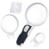 LED Illuminated Magnifying Glass Set. Best Magnifier with Lights for Seniors, Macular Degeneration, Maps, Jewelry, Coins, Watch &amp; Computer Repair, Hobbies, Stamps (3-Lens (2.5X + 5X + 16X))