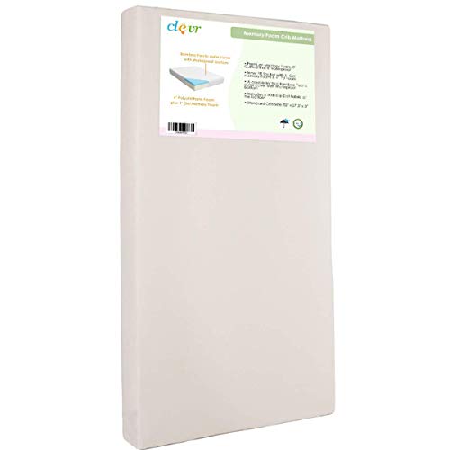 Clevr Premium Gel Memory Foam Baby & Toddler Crib Mattress with Waterproof Ultra Soft Bamboo Fabric Cover, Removable Washable White Cover