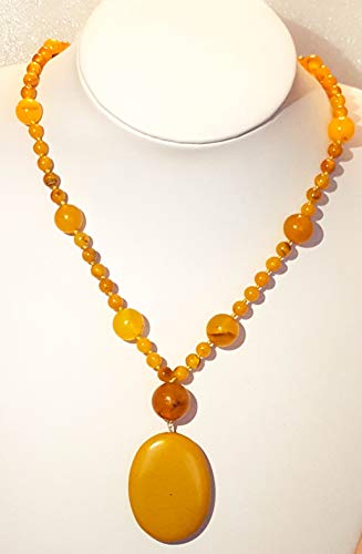 23g Natural Baltic Amber Necklace with Pendant EggYolk Round Amber Beads