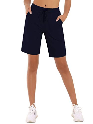 CQC Women's Bermuda Cotton Shorts Athletic Active Yoga Lounge Quick Dry Activewear Workout Joggers Shorts Navy XL