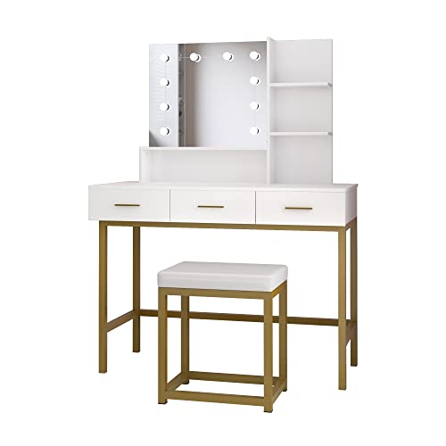 POVISON Vanity Desk, Vanity Table Set with Lighted Mirror, 10 Light