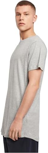Herren Shaped Long Tee – Langes T Shirt aus Baumwolle mit abgerundetem Saum im Streetwear Style für Alltag Freizeit und Casual Outfits,Heather Grey,5XL