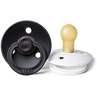 BIBS Baby Pacifier | BPA-Free Natural Rubber | Made in Denmark | Black/White 2-Pack (0-6 Months)