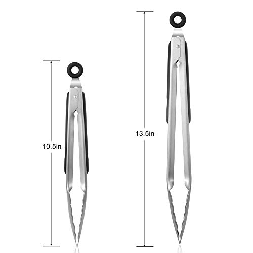 Kitchen Tongs, Cooking Salad Tongs with Silicone Tips Tongs for Cooking Serving Tongs Silicone Rubber Tongs Set Stainless Steel Kitchen Tongs Set of 2, Locking Metal Food Tongs Non-Slip Grip - Thumbnail 3