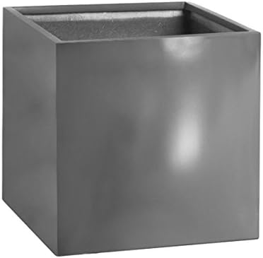PurePots Square Cuboid 2210, Modern Cube Planter Box &amp; Plant Pot - Indoor &amp; Outdoor| Hand Crafted Commercial Grade Fiberglass | UV Resistant Paint (Matte Grey/ With Drainage Hole(s)/ Large)