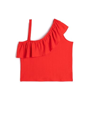 Koton Blouse One Shoulder Ruffle Strappy Detail Textured, Blouse Filles, Red(401),