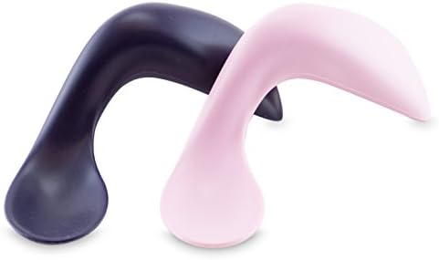 Kizingo Toddler Spoon Two Pack | Curved Self-Feeding Baby Spoon | Right-Handed | Grapefruit and Eggplant | Eating Utensil