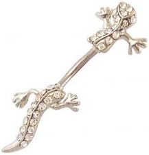 14G Screw Gecko Shape Clear Cystals Belly Barbell Button Ring Navel Bar Stud Jewerly Silver