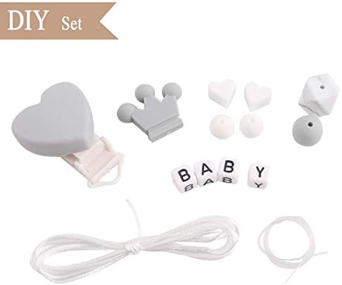 Mommy love baby Baby Silicone Teether Beads DIY Pacifier Clips Kit Teething Holder Clips Montessori Toys for Boy&Girls (Grey)