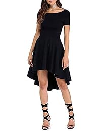 ReoRia Vestido de mujer con cuello redondo, manga corta, de cóctel