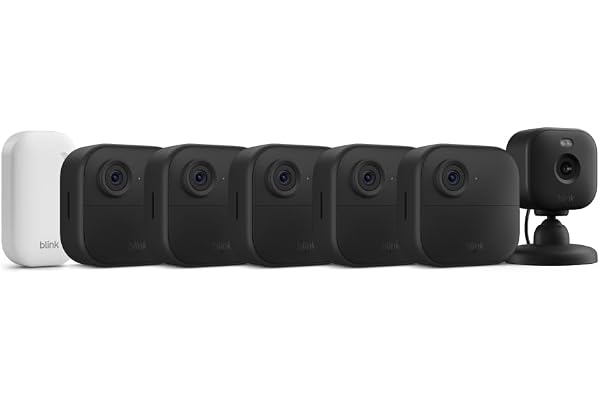 Blink Outdoor 4 + Mini 2 â€“ Wireless smart security camera, two-year battery life, 1080p HD day and infrared night live view. Sync Module Core included â€“ 5 camera system + Mini 2 (Black)