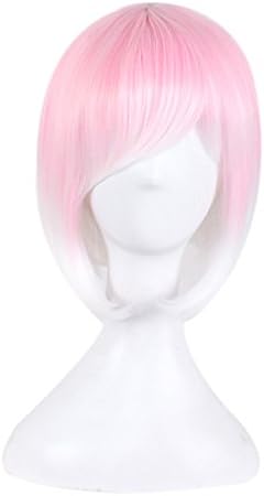 AneShe Short Bob Hair Wigs 12" Straight Colorful Cosplay Synthetic Party Wig for Women (Pink/White)