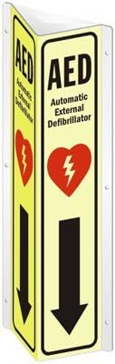 AED, Automatic External, Projecting Glo Brite™ Glow-in-the-Dark Aluminum Sign, 4" x 18"