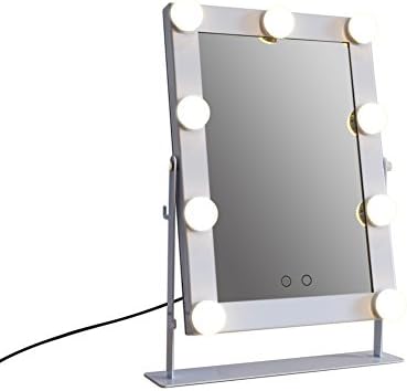 TrendSpotter Hollywood Lighted Makeup Mirror for Tabletop with LED Bulb &amp; Dimmer, USB Powered White