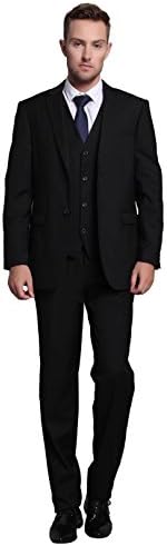 19V78 Men's Slim Fit 3 Pieces Wedding Groom Notch Lapel Single-breasted Two Buttons Blaser Tuxedos Suits,Black,36R