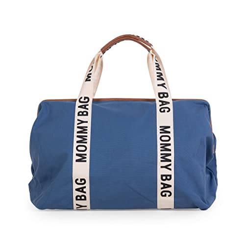 Childhome Mommy Bag Signature, Blue, Large Capacity, Changing Mat, Adjustable Shoulder Strap, Compartment, Insulated Pocket, Suitcase Passage, Womens Diaper Bag