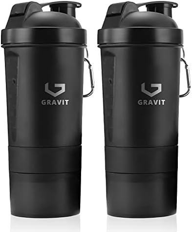 GRAVIT 3-Layer Protein Shaker Bottle 550ml, BPA Free Gym Shaker