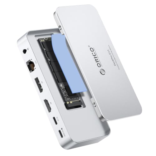ORICO Station d'accueil 11 en 1 avec boîtier SSD M.2 NVMe/SATA de 8 To, station d'accueil pour ordinateur portable, 2 moniteurs avec HDMI, 1 DP 8K @ 30 Hz, 2 USB-A/C 10 Gbps, SD/TF, 100 W PD, 1 Gbit/s