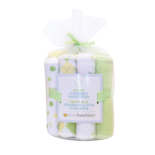 Piccolo Bambino Set of 12 Essential Washcloths, Yellow