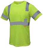 NY Hi-Viz Workwear 9082 Class 3 High Vis Reflective Short Sleeve ANSI Safety Shirt (Large, Lime)