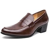Men's Leather Block Mid-Heel Slip-On Formal Loafers Shoes Retro Handmade Pointed Chunky Heel Non-Slip Slip On Low Top Business Chelsea Oxford Shoes for Work Party Wedding Office