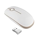 Wireless Mouse, Vive Comb 2.4G Slim Portable Computer Mice with Nano Receiver for Notebook, PC, Laptop, Computer-White and Gold