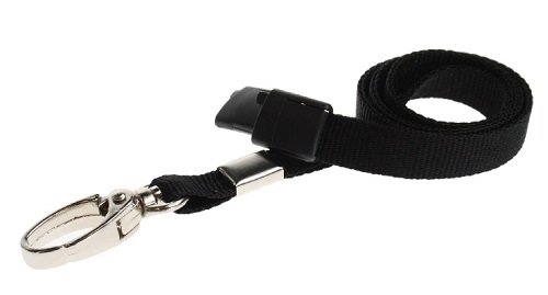 Identity-Plus: Metal Lobster Clip Lanyard Neck Strap with Safety Breakaway (Black, 100 pcs)