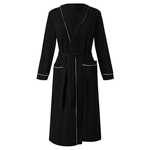 DaoAg Women Kimono Robes V-Neck Long Sleeve Long Bathrobe Soft Sleepwear Loungewear 2019 (Black, M)