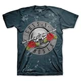 Guns N' Roses Faded Roses Logo Adult T-shirt - Steel Blue (Large)