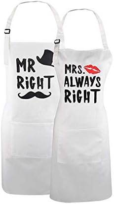 Aprons for Couples, Aprons with Pocket for Wedding Engagement, Funny Cooking Bibs for Wedding Marriage Newlyweds