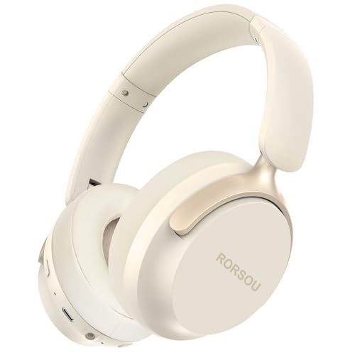 Rorsou B8 Over-Ear Bluetooth Kopfhörer, 6 Eq Musik Modi, 50 Stündige Laufzeit, Deep Bass Wireless Kopfhörer Mit Mikrofon, Leichtgewichtiger Klappbarer Hifi Stereo Headset Für Ipad/Tablet/Pc Beige-Weiß