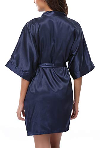 FADSHOW Women's Pure Color V Neck Kimono Robes Soft Bathrobes,Navy,Medium
