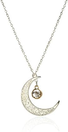 Mefezi Silver-plated hollow Crescent Moon with Diamond pendant Necklace